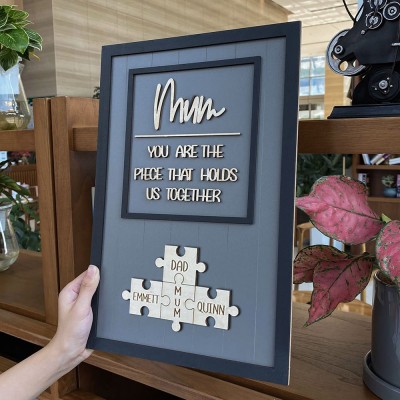 Personalised Mum You Are the Piece that Holds Us Together 1-15 Puzzle Pieces Name Sign Mother's Day Gift