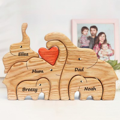 Personalised Elephant Wooden Family Puzzle with Names Christmas Gifts for Family