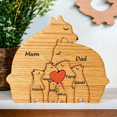 Personalised Name Wooden Bear Family Puzzle Keepsake Gifts For Mum Grandma Kids