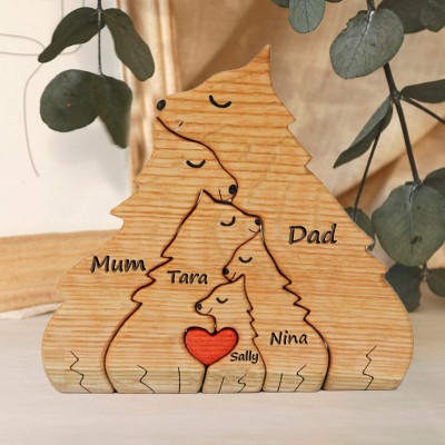 Personalised Wooden Wolf Family Puzzle Animal Figurines Family Keepsake Gifts For Grandma Wife Mum Her