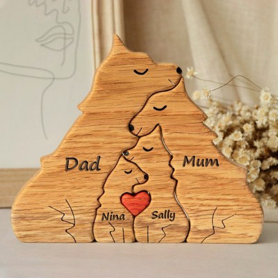 Personalised Wolf Wooden Family Puzzle with Names Keepsake Gifts Ideas For Mum Wife Her