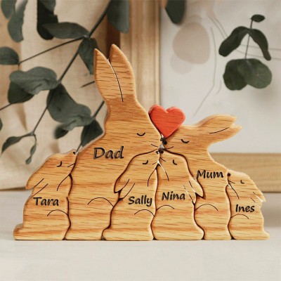 Wooden Rabbit Family Puzzle Animal Figurines Personalised Keepsake Gifts Christmas Gift Ideas