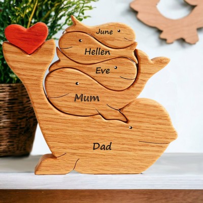Personalised Wooden Whale Family Puzzle with Engraved Names Family Keepsake Gifts For Grandma Wife Mum Her