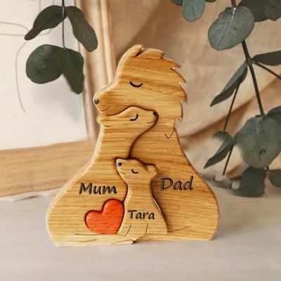 Personalised Wooden Lion Family Puzzle with Names Anniversary Gifts Christmas Gifts