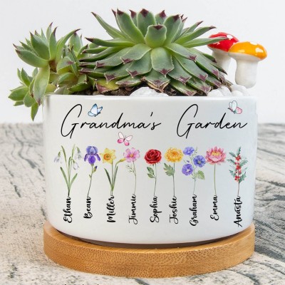 Personalised Grandma's Garden Birth Flower Plant Pot For Mum Grandma Her
