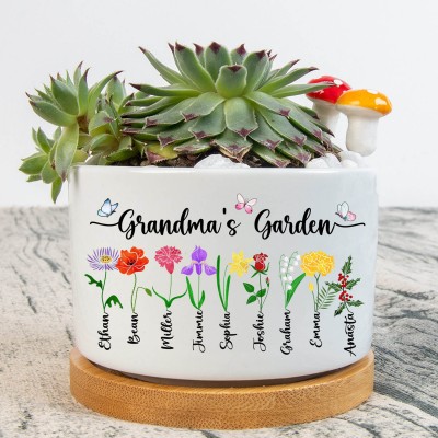 Personalised Grandma's Garden Birth Flower Plant Pot Gifts For Mum Grandma