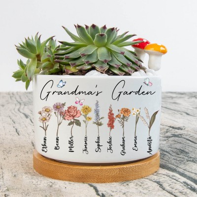 Personalised Grandma's Garden Birth Flower Plant Pot Gift For Mum Grandma