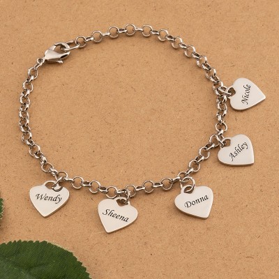 Personalised Bracelet with 1-8 Custom Heart Charms