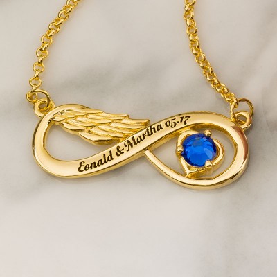 Infinity Angel Wing Necklace With Birthstone