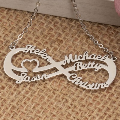 Personalised Infinity Shaped Family Necklace With 5 Names Unique Mother's Day Gift Gift Mum Grandma Special Birthday Gift For Best Friend
