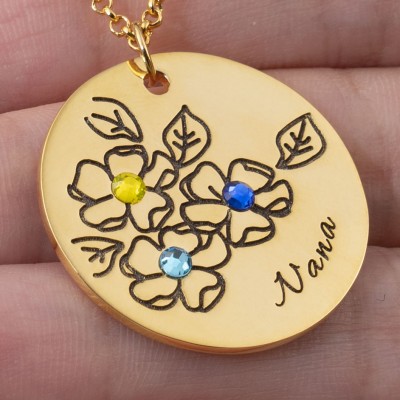 Personalised 1-9 Birthstones Flower Necklace Gift For Her Mum Wife Grandma