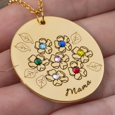 Personalised Birthstone Flower Necklace for Her With 1-9 Birthstones
