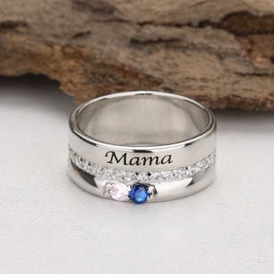 Personalised 1-8 Birthstones Name Ring Gift For Mum Grandma Nana Her