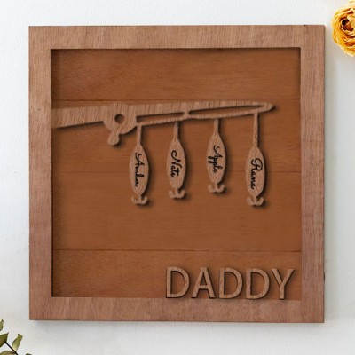 Handmade Personalised Fishing Trip Gift Hooked on Grandpa Papa Dad Father's Day Birthday Sign For Him