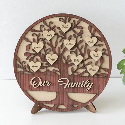 Personalised Family Tree Sign with 1-30 Name Engravings Home Wall Decor