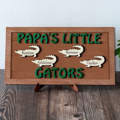 Personalised Father's Day Gift Dad's Little Gators Wood Sign