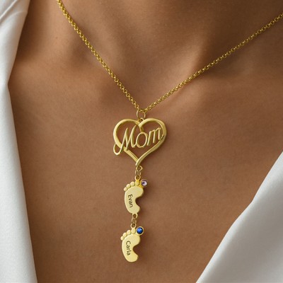 Personalised Mom Necklace With Baby Feet 1-10 Pendants