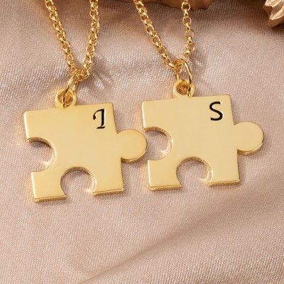 Personalised Matching Puzzle Piece Initial Necklace Love Anniversary Valentine's Day Gifts For Her Him Girlfriend Boyfriend