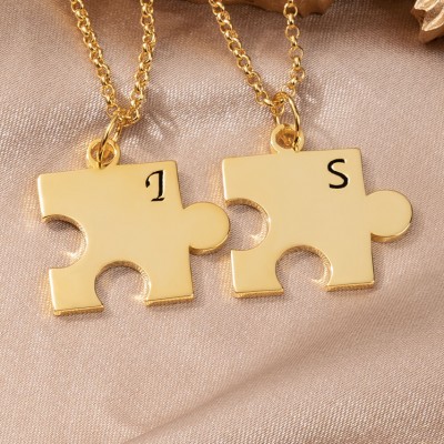 Personalised Couple Puzzle Necklace With Engraved Initials Unique Love Gift For Girlfriend Birthday Gift For Best Friend Special Graduation Gift Ideas