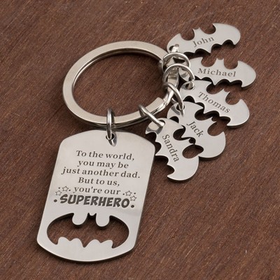 Engraving Father's Day Gift Personalised Superhero Dad Keychain with 1-10 Names Dad Husband Grandpa