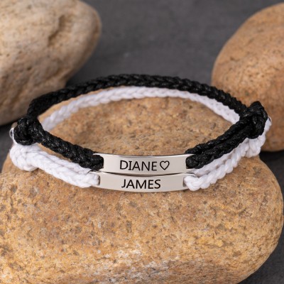 Personalised Adjustable Braided Rope Couple Matching Bracelet Gifts for Him Handmade Gift for Her Anniversary Gift Ideas