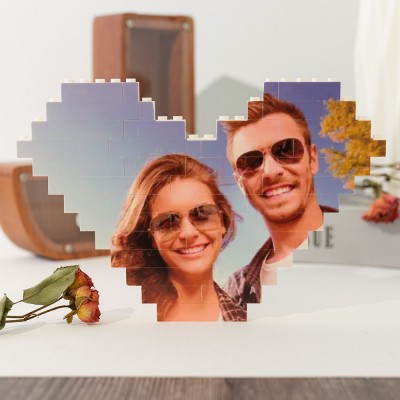 Personalised Building Brick Heart Shaped Photo Block Puzzle Anniversary Valentine's Day Gift For Soulmate Wife Her