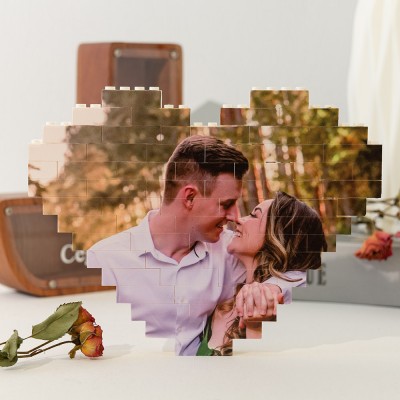 Personalised Heart Shaped Photo Block Love Gift for Her Valentine's Day Gift for Soulmate Anniversary Gift for Wife
