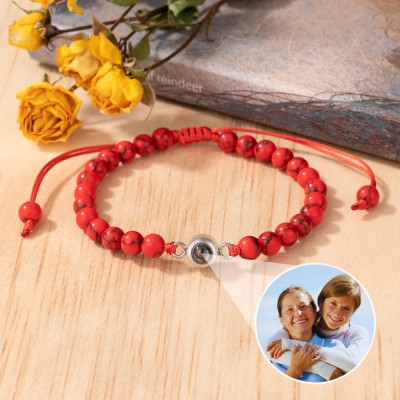 Personalised Red Beaded Photo Projection Bracelet Gifts for Mum Grandma