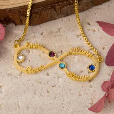 Personalised Infinity Name Necklace with Birthstones Love Gift for Her Christmas Birthday Gift for Mum Wife