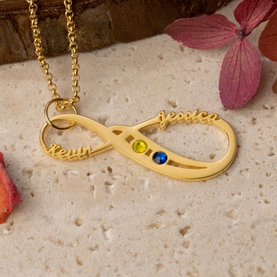 Personalised Infinity Name Necklace with Birthstones Valentines Day Gift for Girlfriend Birthday Gift for Wife