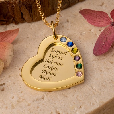 Personalised Heart Family Name Necklace Gift For Mum Grandma Women Wife