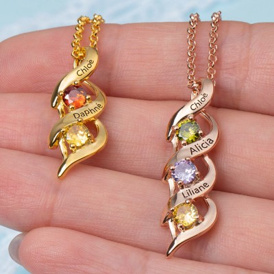 Personalised 1-8 Engravings and Birthstones Necklace 