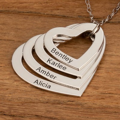 Silver Personalised Engraved Heart Shaped Family Necklace 1-4 Engraving Name Necklace