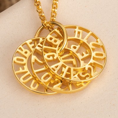 18K Gold Plating Personalised Engraved Necklace With 1-6 Circles 