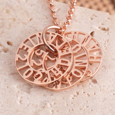 18K Rose Gold Plating Personalised Engraved Necklace With 1-6 Circles 