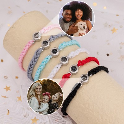 Personalised Memorial Photo Projection Rope Bracelet Anniversary Gifts