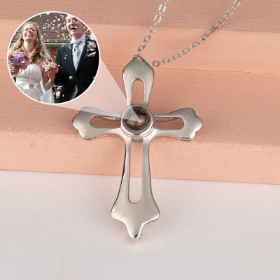 Personalised Mens Cross Photo Projection Necklace Love Gift for Husband Valentine's Day Gift for Boyfriend