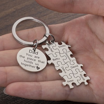 Father’s Day Gift Personalised Dad Puzzle Keychain Engraving 1-20 Names 