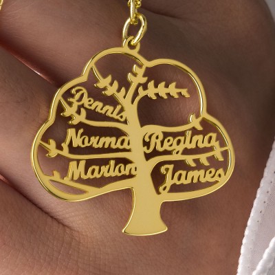 Personalised Tree Of Life 1-8 Names Necklace Gift for Mum Wife Grandma Her