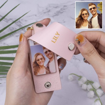 Personalised Pink Leather Engraved Photo Keychain