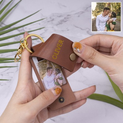 Personalised Brown Leather Engraved Photo Keychain