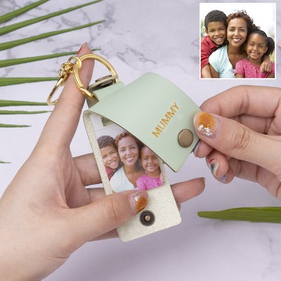 Personalised Mint Leather Engraved Photo Keychain