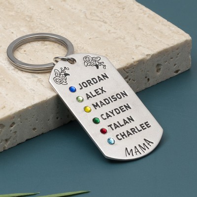 Personalised 1-8 Engraving Names with Birthstone Keychain Gift For Mom and Grandma