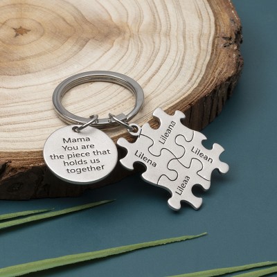 Mother's Day Gift Personalised Mama Puzzle Keychain Engraving 1-20 Names 