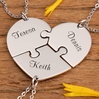 Personalized Heart Shaped Cut 1-7 Piece Jigsaw Necklaces With Engraved Name Suitable Gift For Family Unique Birthday Gift For Best Friends Graduation Gift Ideas
