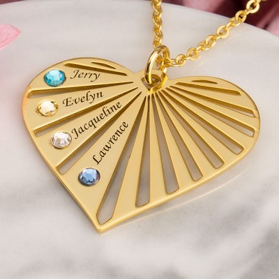 Heart Shape Necklace Personalised Birthstone Name Necklace with 1-8 Engravings Gift for Women