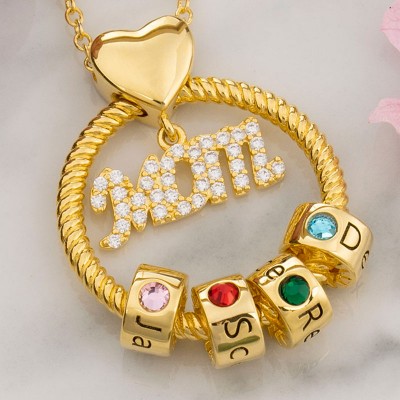 Personalised Mum Engraved Necklace With Kids Birthstones and Names Unique Gift For Mum Grandma Birthday Gift For New Mum Mother's Day Gift Ideas