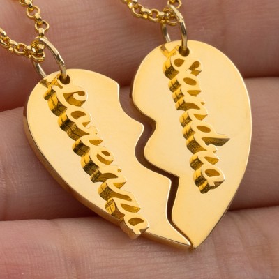 Personalised Heart Shaped Cut Double Necklaces With 3D Names Unique Gift For Couple Birthday Keepsake Gift For Best Friend Special Graduation Gift For Classmate