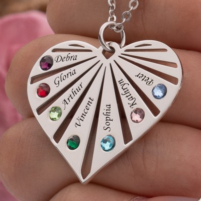 Personalised Heart Names Necklaces with Birthstone Meaning Gift For Mum Grandma Wife Her