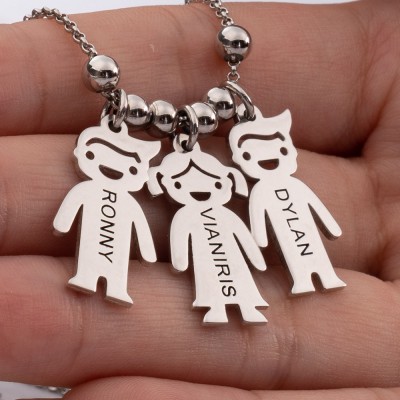 Silver Personalised 1-15 Children Charms Necklace Engraved Mother's Necklace